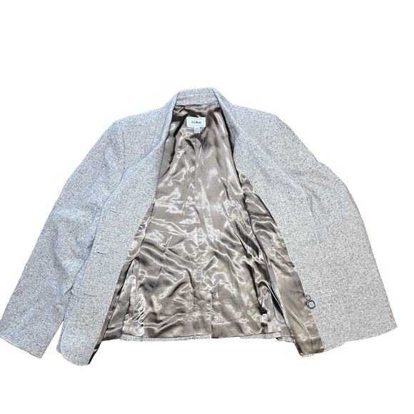 LL Bean Blazer 3 Button Jacket Women's Large Wool Lined Silk Blend Herringbone - Picture 13 of 16